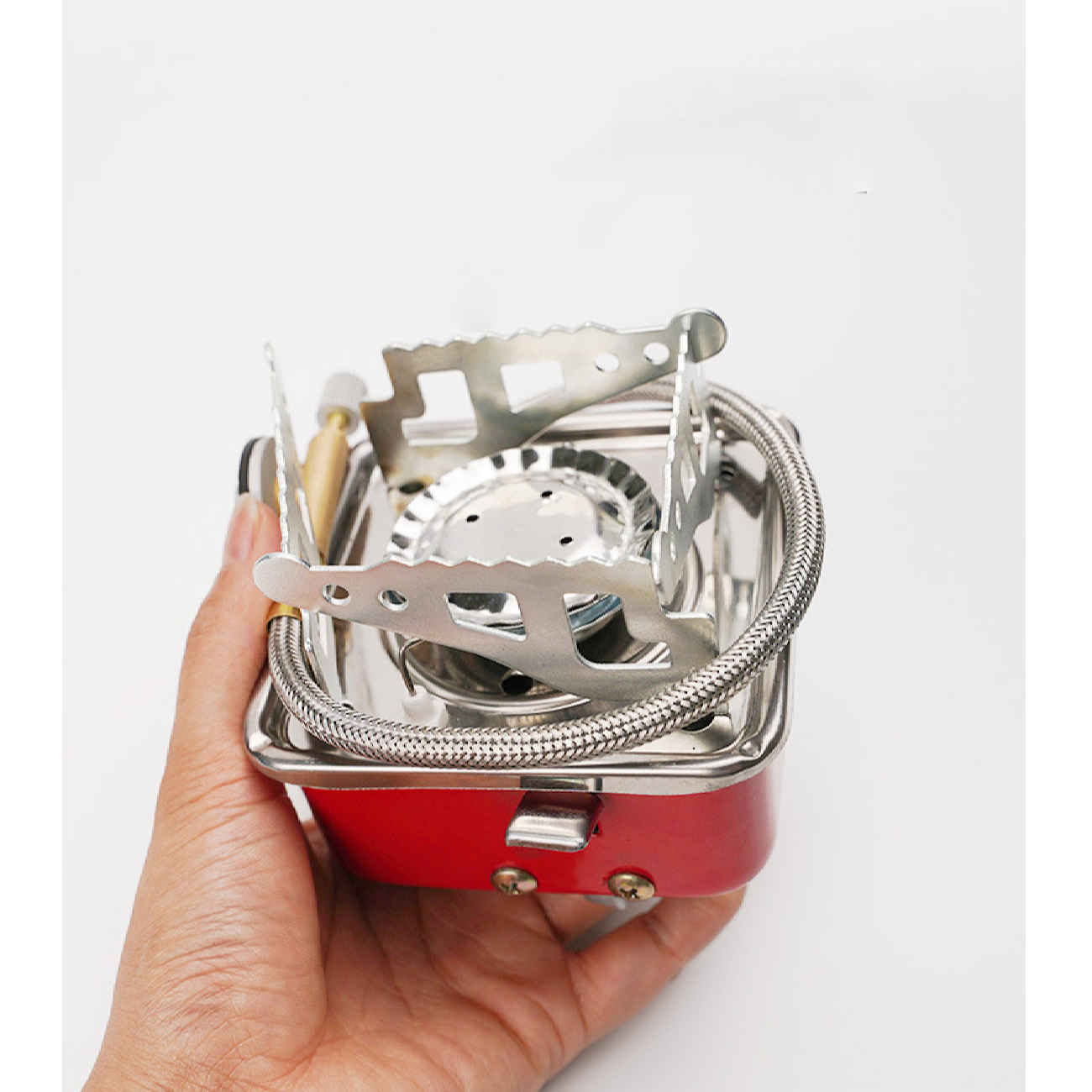 Camping Gas Stove- with Foldable Support Arms and Hose Attachment