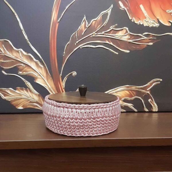 Crochet Basket with Wooden Lid - Artistry & Utility for Keeping Your Home Tidy