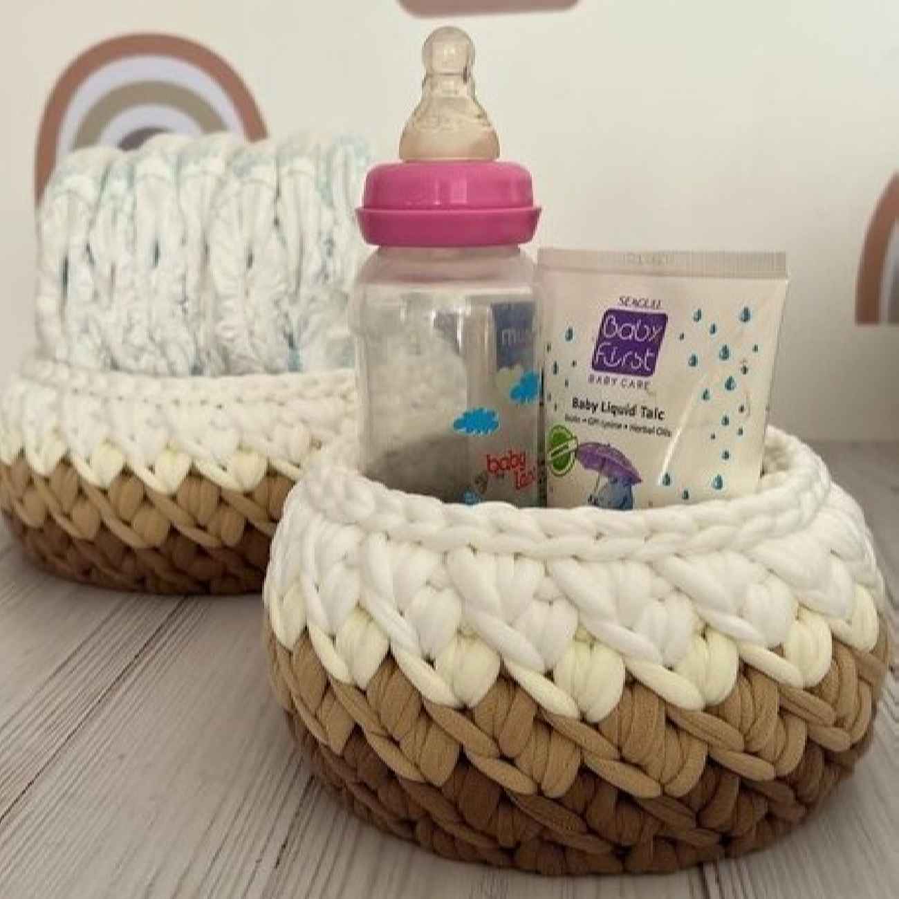 Crochet Storage Basket – Perfect Organizer & Arranging in Brown Set of 2