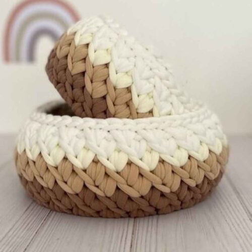 Crochet Storage Basket – Perfect Organizer & Arranging in Brown Set of 2