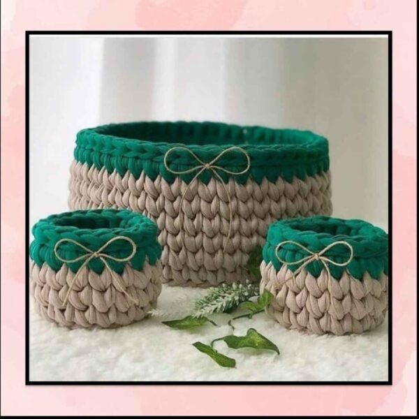 Crochet Storage Basket - Perfect Organizer with Wheat Design Set of 3
