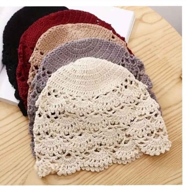 Crocheted Hat - Unique and Soft with Shell Design in Cream
