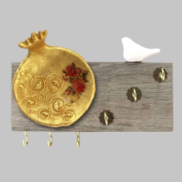 Decorative Wall Key Holder for Organized Key with Pomegranate & Bird Design