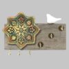 Decorative Wall Key Holder with Tile and Bird Shamsa Design