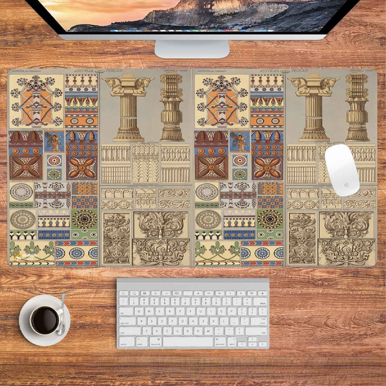 Desk Mouse Pad with Takhte Jamshid Design in Light Brown