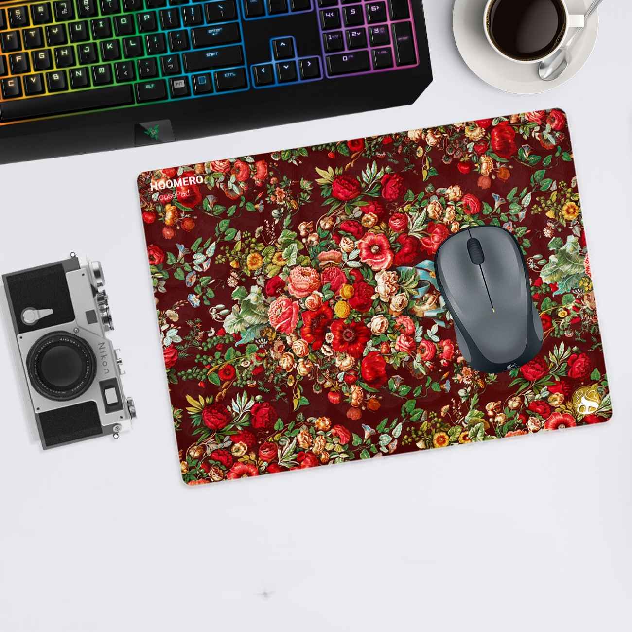 Desk Mouse Pad with Traditional Iranian Carpet Design in Red