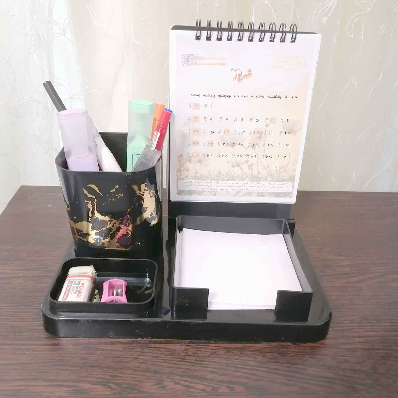 Desk Organizer Accessory for Office with Marble Design