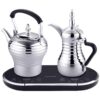 Electric Steel Coffee Percolator - Dual Electric Kettle Set for Arabic Coffee & Tea with Warming Station