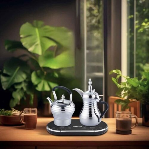 Electric Steel Coffee Percolator – Dual Electric Kettle Set for Arabic Coffee & Tea with Warming Station