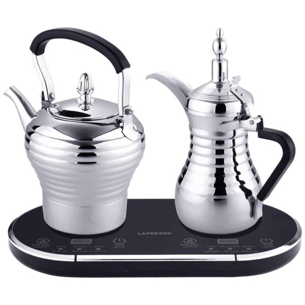 Electric Steel Coffee Percolator - Dual Electric Kettle Set for Arabic Coffee & Tea with Warming Station