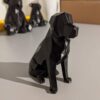 Geometric Black Dog Sitting Figurine - Modern Cubism Sculpture