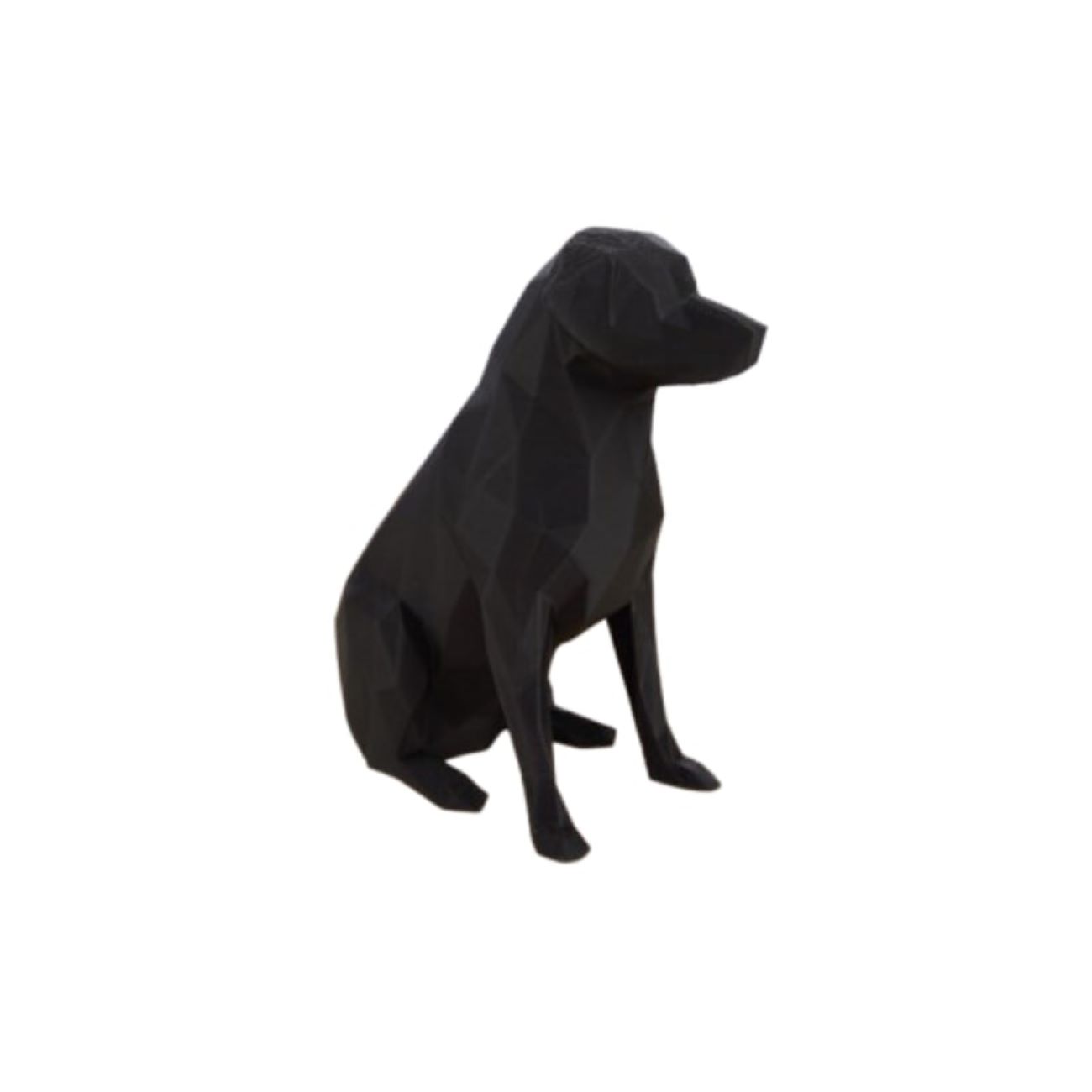 Geometric Black Dog Sitting Figurine - Modern Cubism Sculpture