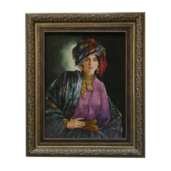 Hand-Knotted Persian Pictorial Rug in Silk - Kurdish Girl