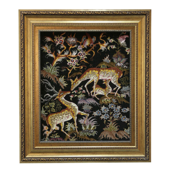 Hand-Knotted Silk Persian Pictorial Rug Featuring Deer Design
