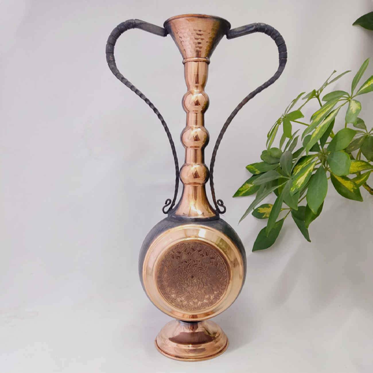 Handcrafted Copper Vase with Intricate Black Pen Detailing