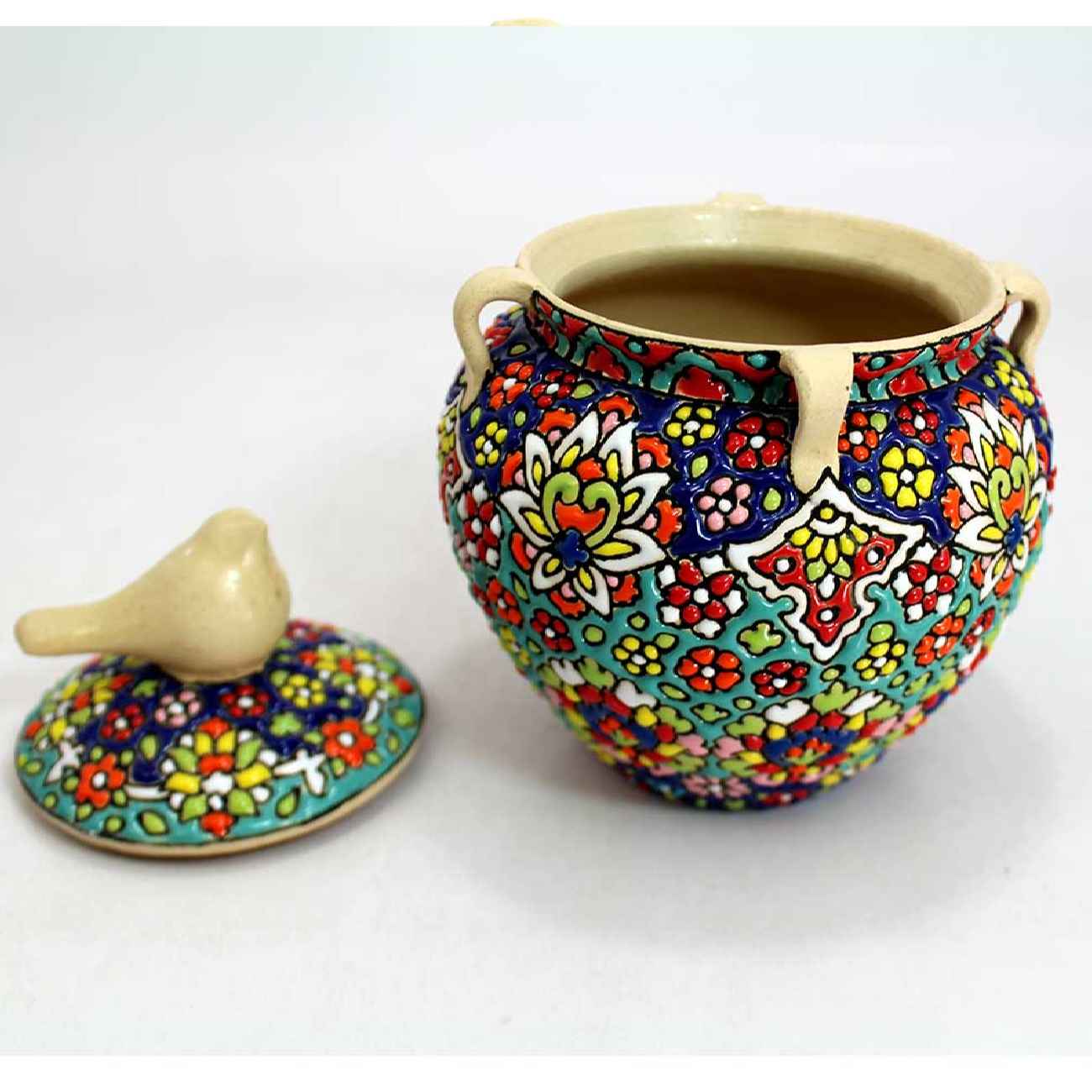 Handcrafted Persian Pottery Sugar Bowl with Lid – Blend of Tradition and Artistry