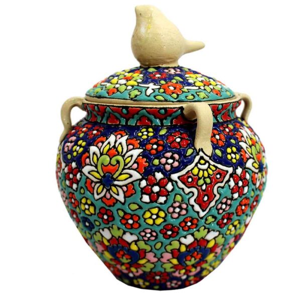 Handcrafted Persian Pottery Sugar Bowl with Lid - Blend of Tradition and Artistry