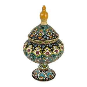 Handcrafted Persian Pottery Sugar Bowl with Lid – Minakari Enameled