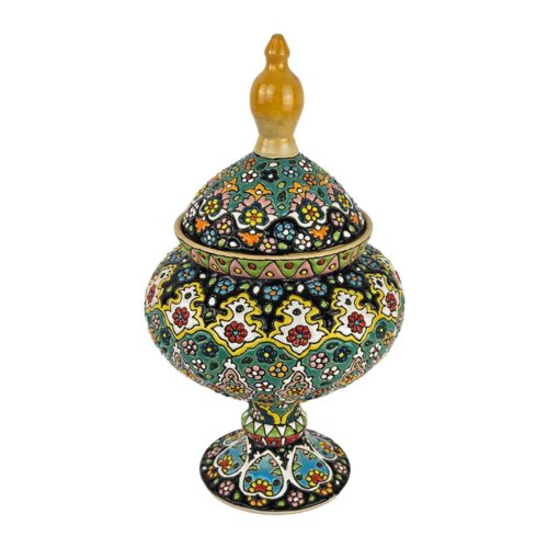 Handcrafted Persian Pottery Sugar Bowl with Lid – Minakari Enameled