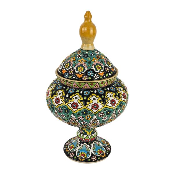 Handcrafted Persian Pottery Sugar Bowl with Lid - Minakari Enameled