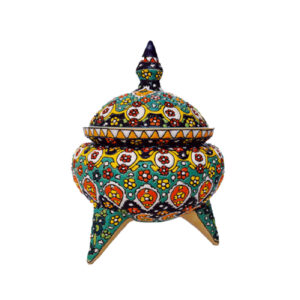 Handcrafted Persian Pottery Sugar Bowl with Lid with Floral Design