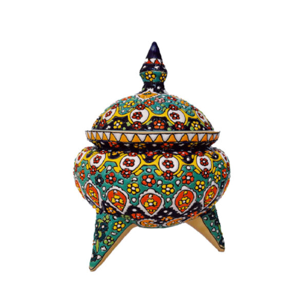 Handcrafted Persian Pottery Sugar Bowl with Lid with Floral Design