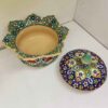 Handcrafted Persian Pottery Sugar Bowl with Lid with Flower Design