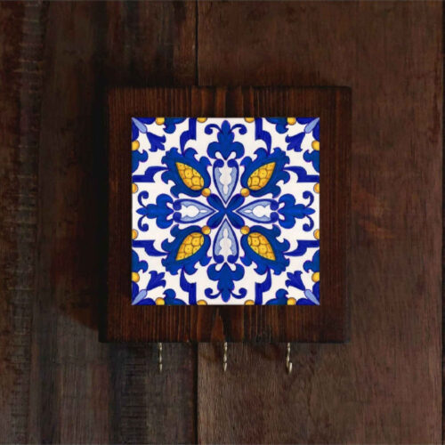 Ceramic Wall Key Holder – with Wooden Frame  for Organizing Your Key