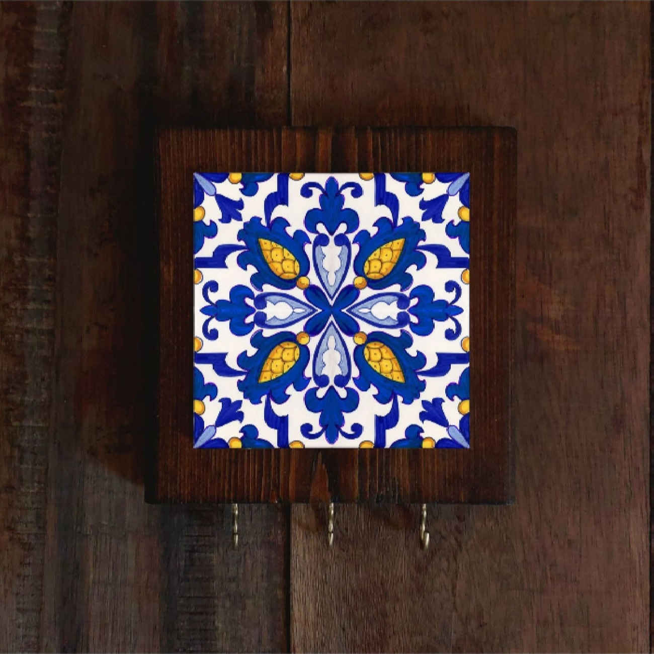 Ceramic Wall Key Holder – with Wooden Frame  for Organizing Your Key