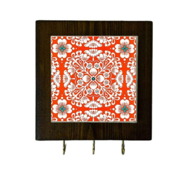 Ceramic Wall Key Holder - with Wooden Frame, Perfect for Organizing Key in Red