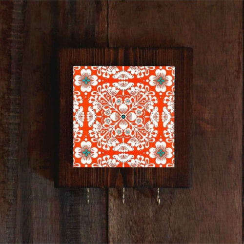 Ceramic Wall Key Holder – with Wooden Frame, Perfect for Organizing Key in Red