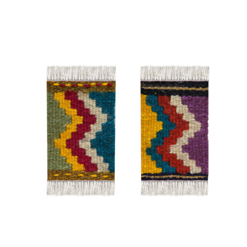 Handwoven Persian Kilim Coaster Authentic in Geometric Design (x2)
