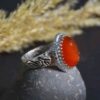 Islamic Men's Silver Ring with Agate Stone & Ya Ali Design