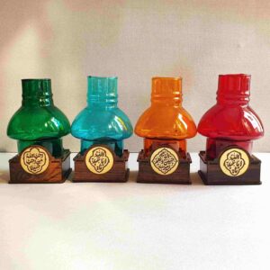 Islamic Table Top Candle Holder with Wooden Base & Names of Imams Design