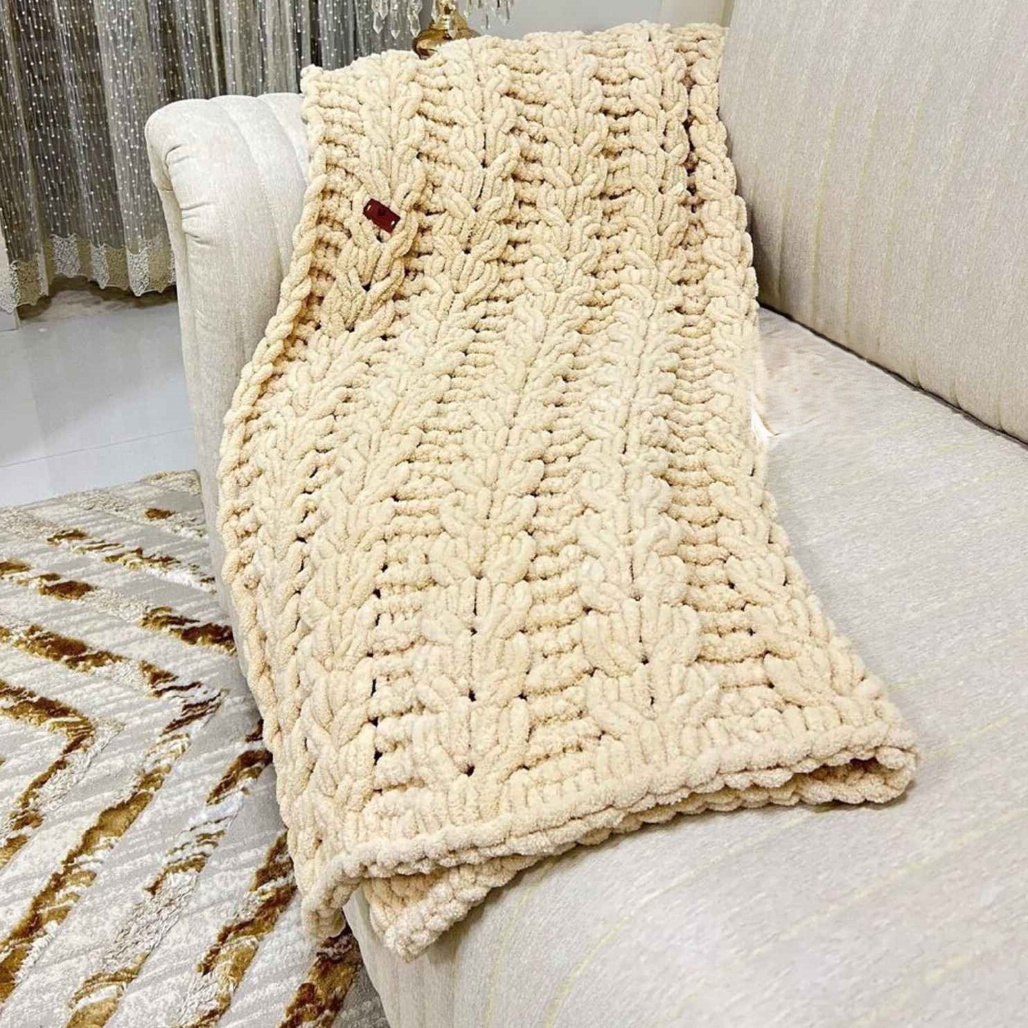 Knitted Sofa Throw with Wheat Cluster Design – Stylish & Chic