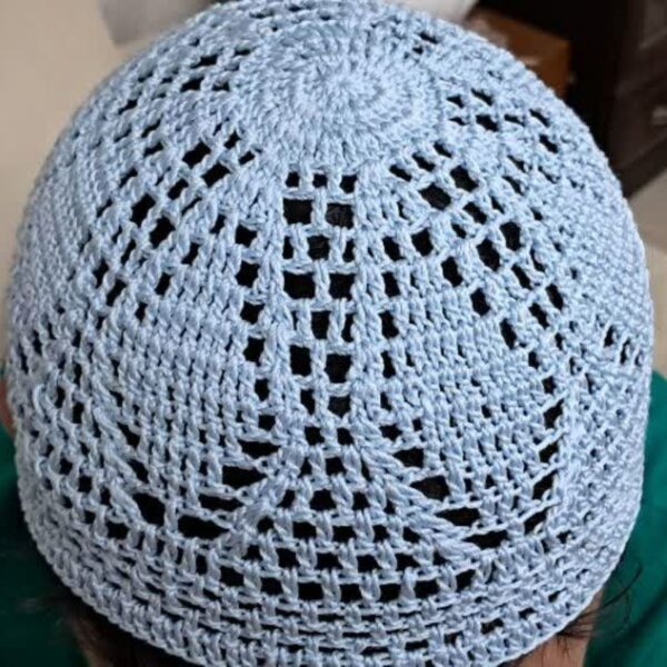 Knitted Turkish Kufi Taqiyah – Stylish Muslim Prayer Hat in Light Blue