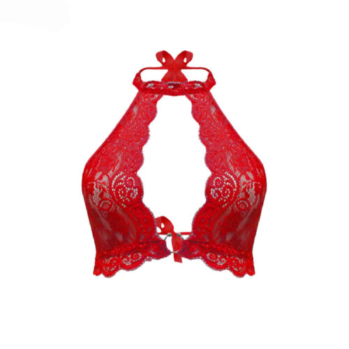 Lace Bra and Panty Set – in Bold Red Lace with Halter Neck
