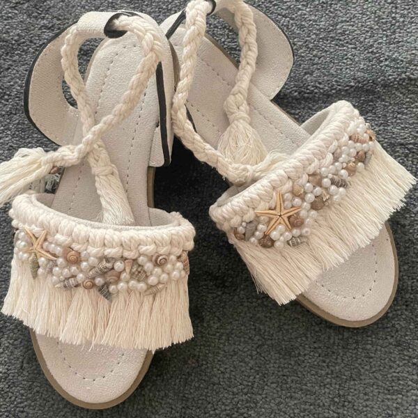 Macrame Sandals in Cream with Shell Design - Boho Style for Summer