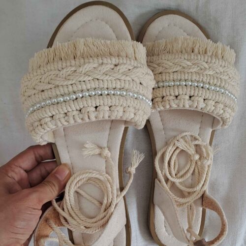 Macrame Sandals with Orange Blossom Design – Boho Vibes & Comfort