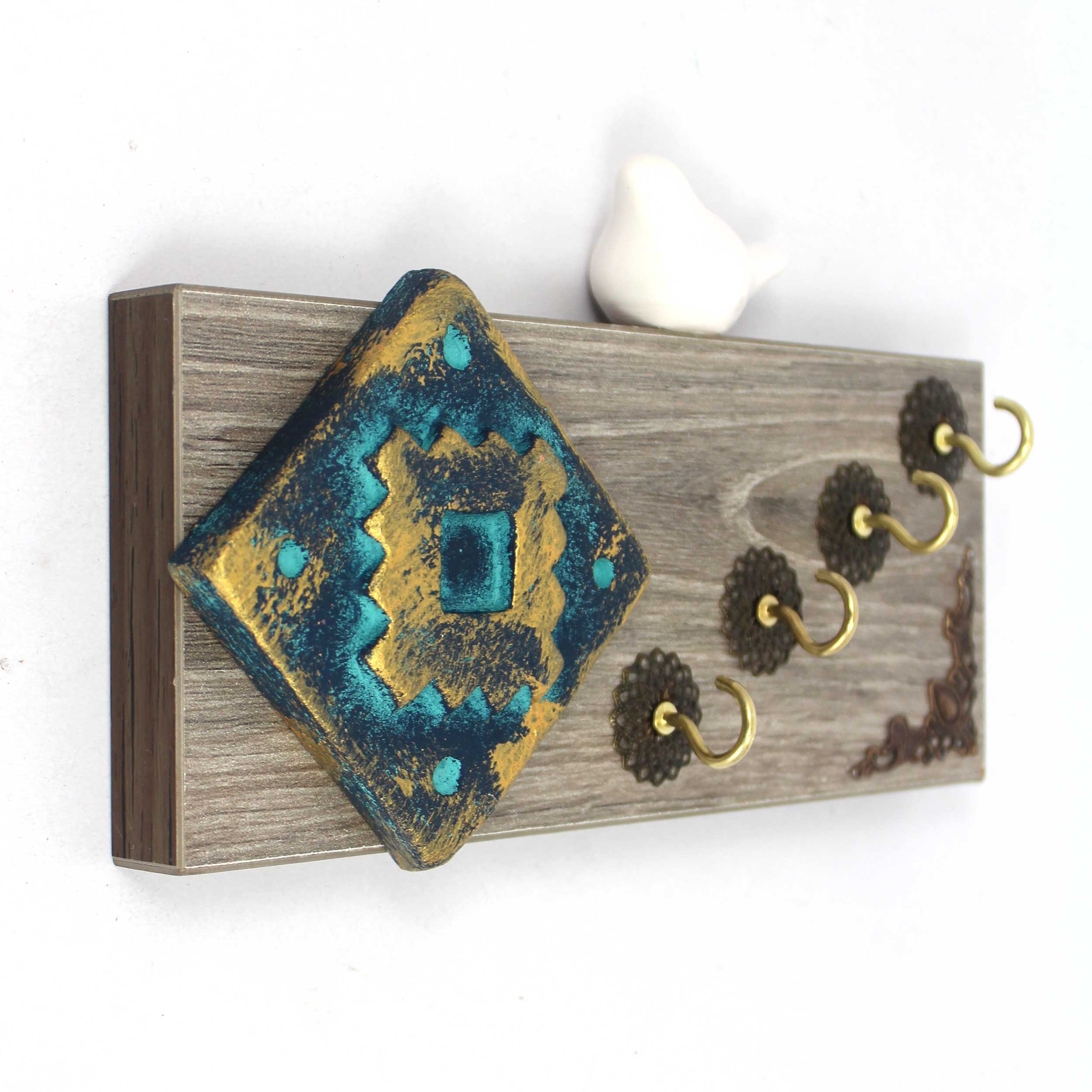 Decorative Wall Key Holder for Your Home Decor with Tile and Bird Design