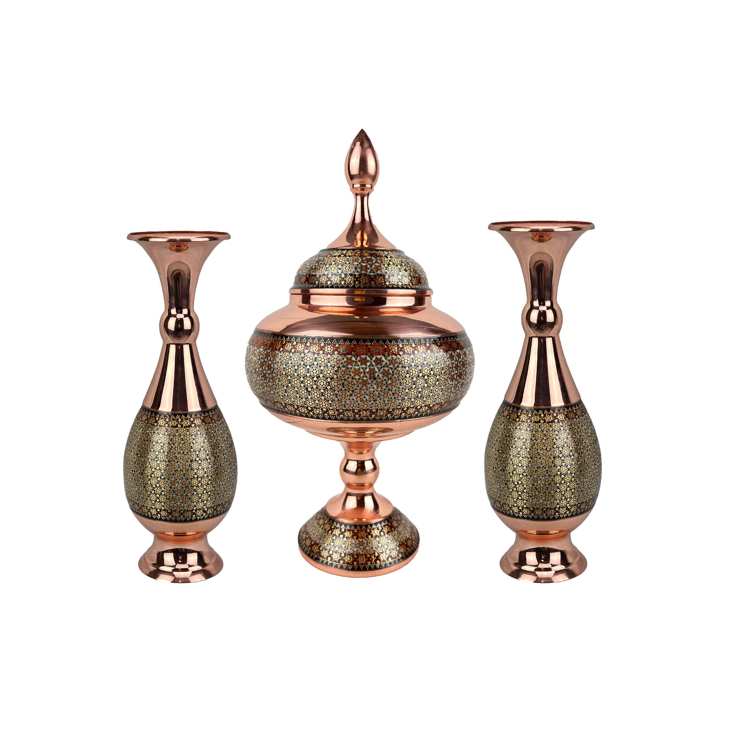 Persian Artisanal Gift Set 3-Piece Chocolate Bowl and Inlay Work Vase