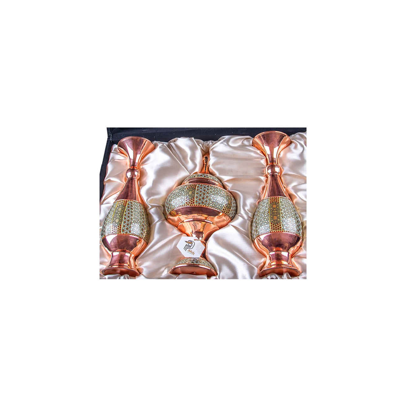 Persian Khatamkari Gift Set 3-Piece Inlay Work Vase & Chocolate Bowl