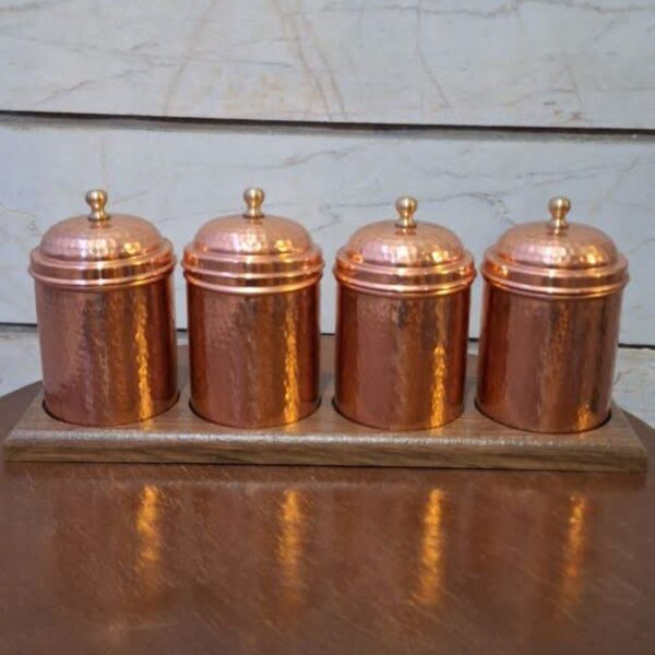 Persian Copper Canister Jar Handcrafted Hammered Set of 4