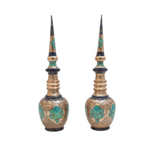 Persian Decorative Copper Bottle – Engraved with Silver Plating & Illuminated Design Pack of 2