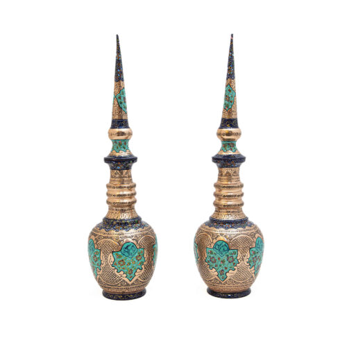 Persian Decorative Copper Bottle – Engraved with Silver Plating & Illuminated Design Pack of 2