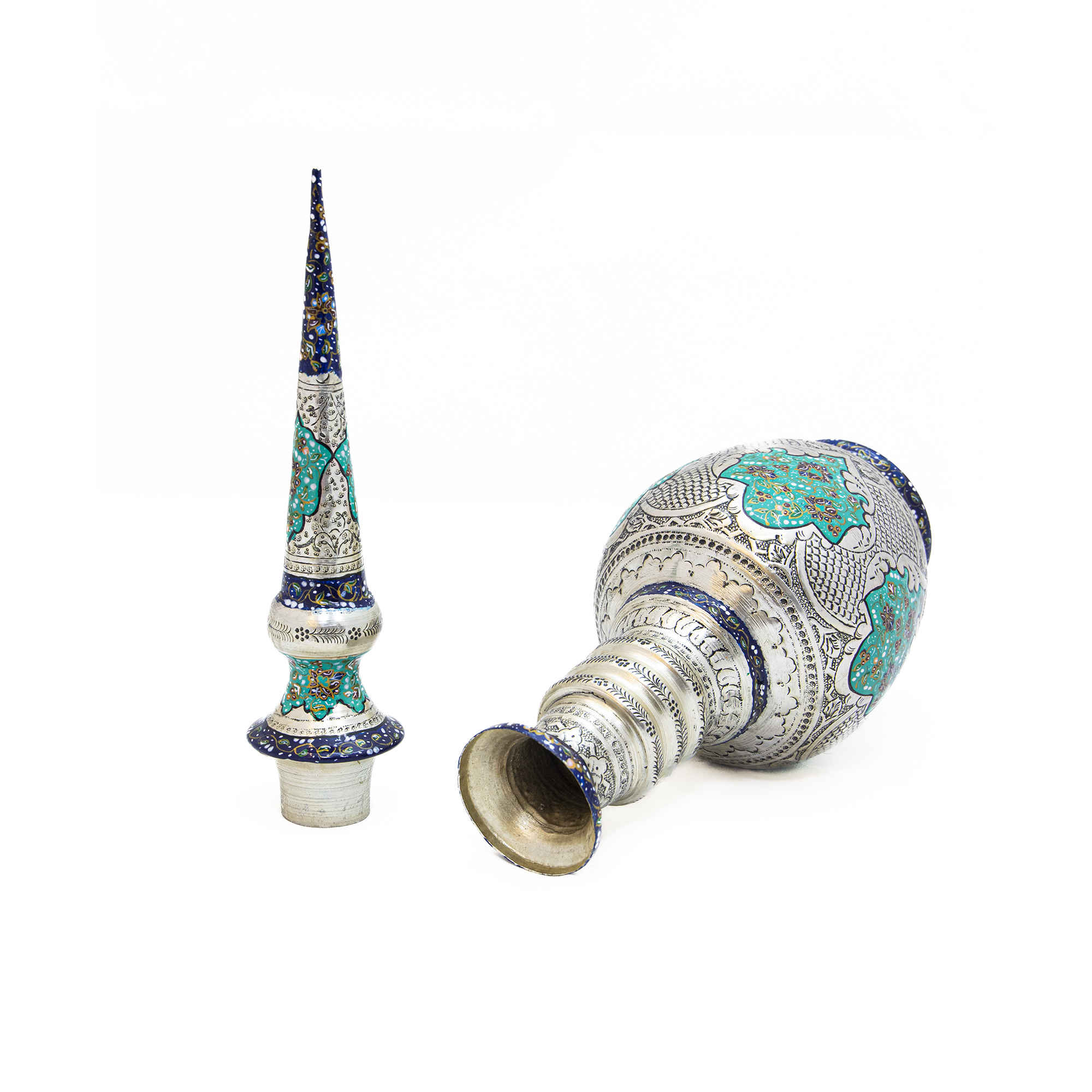 Persian Decorative Copper Bottle – Silver Plating & Illuminated Design Pack of 2