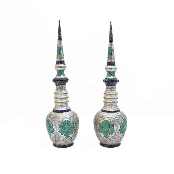 Persian Decorative Copper Bottle - Silver Plating & Illuminated Design Pack of 2