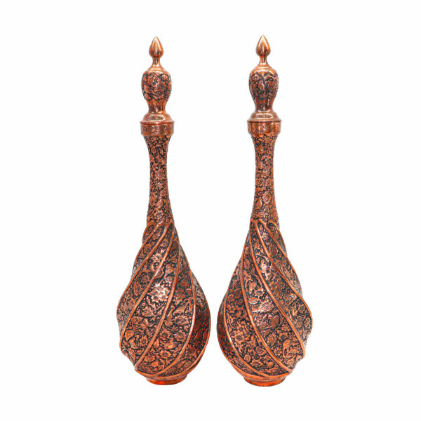 Persian Decorative Copper Bottle with Bird & Flower Design Pack of 2