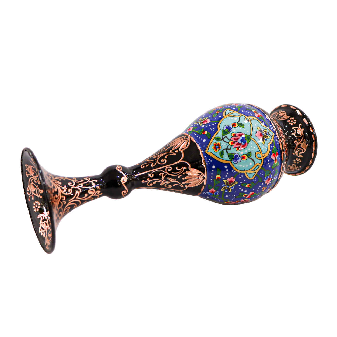 Persian Decorative Copper Vase Handcrafted with Floral Design in Black