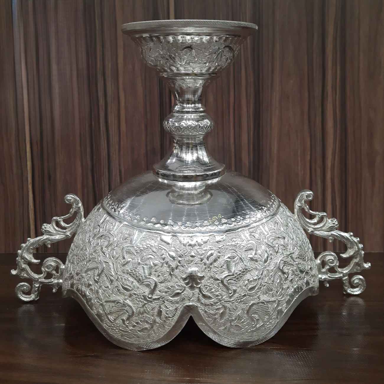 Persian Decorative Silver Bowl – Handcrafted and Engraved with a Footed Base